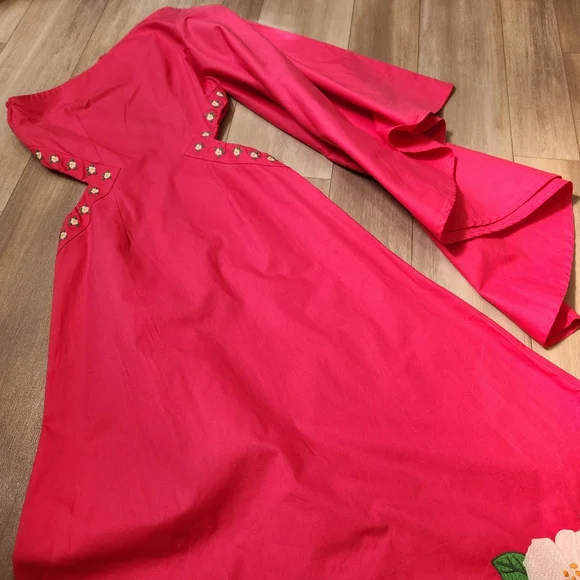 Fanm Mon dress XS pink 100% cotton Amarya midi cut out one shoulder new $400